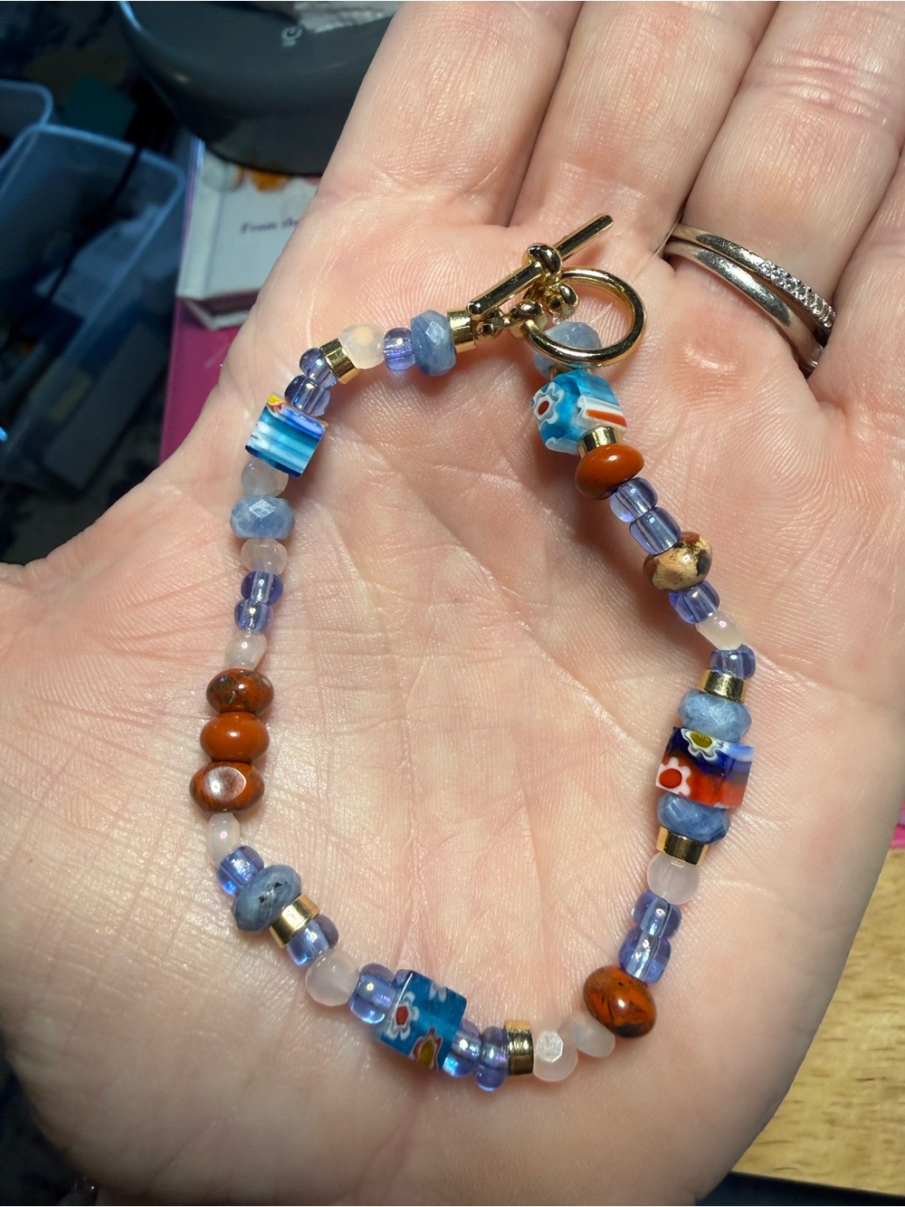 red jasper and kunitz gemstones with glass and crystal accents beads